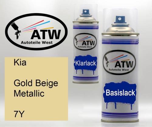 Kia, Gold Beige Metallic, 7Y: 400ml Sprühdose + 400ml Klarlack - Set, von ATW Autoteile West.
